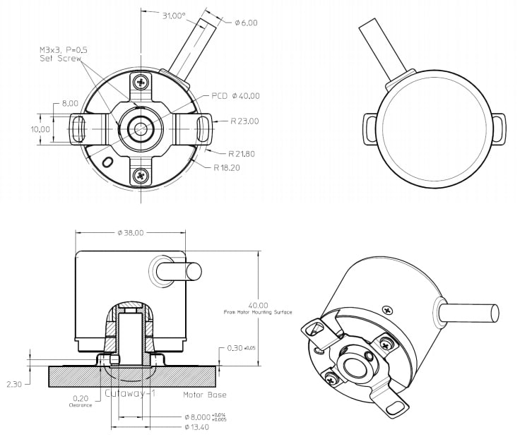 Mechanical Drawing - Broadcom AS38-H39E-B13S 39-Bits Multi-Turn Encoder